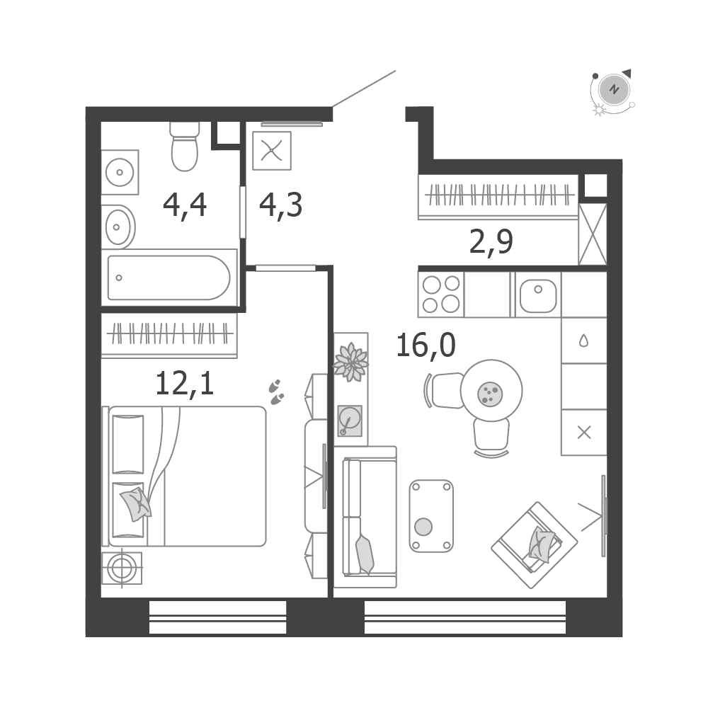 1-комнатная, 39,7 м² — 27 954 883 ₽