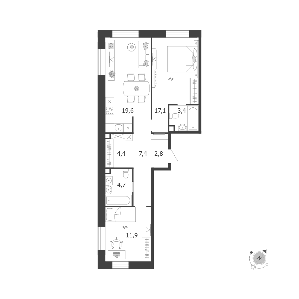 2-комнатная, 71,3 м² — 35 321 763 ₽