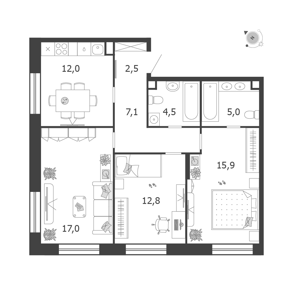 3-комнатная, 76,8 м² — 47 202 035 ₽