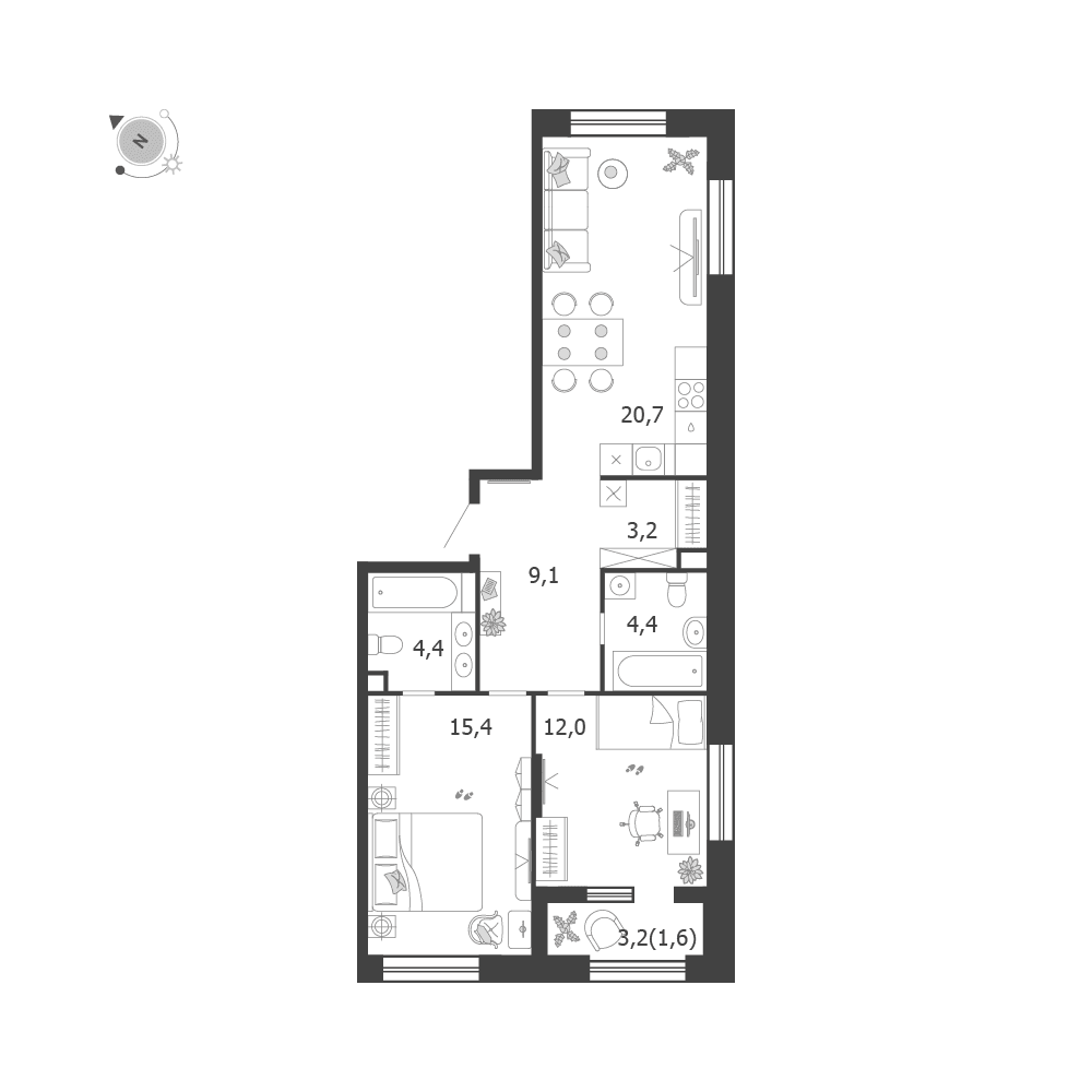 2-комнатная, 70,8 м² — 44 398 665 ₽