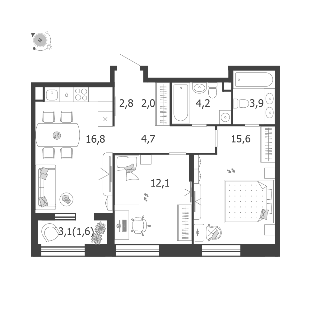 2-комнатная, 64,7 м² — 42 798 105 ₽