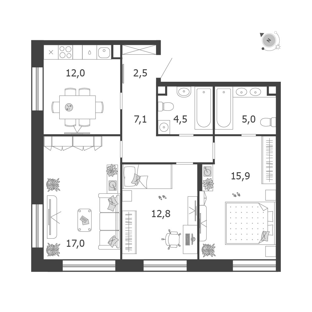 3-комнатная, 76,8 м² — 49 156 267 ₽