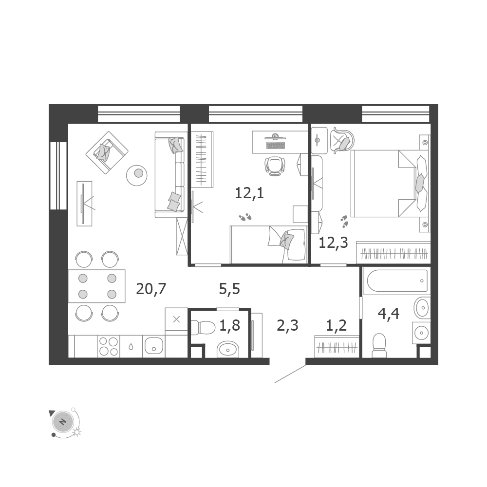 2-комнатная, 60,3 м² — 42 054 491 ₽
