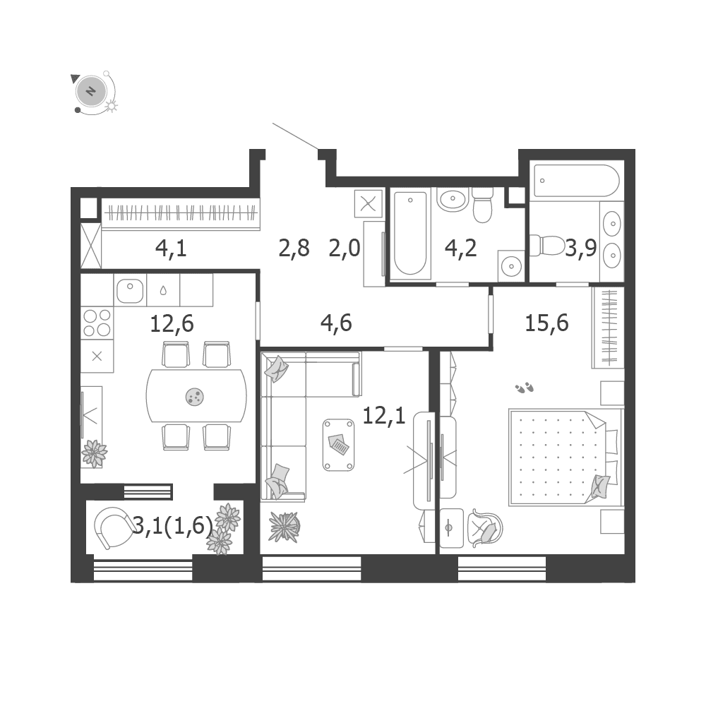 2-комнатная, 64,6 м² — 44 100 109 ₽