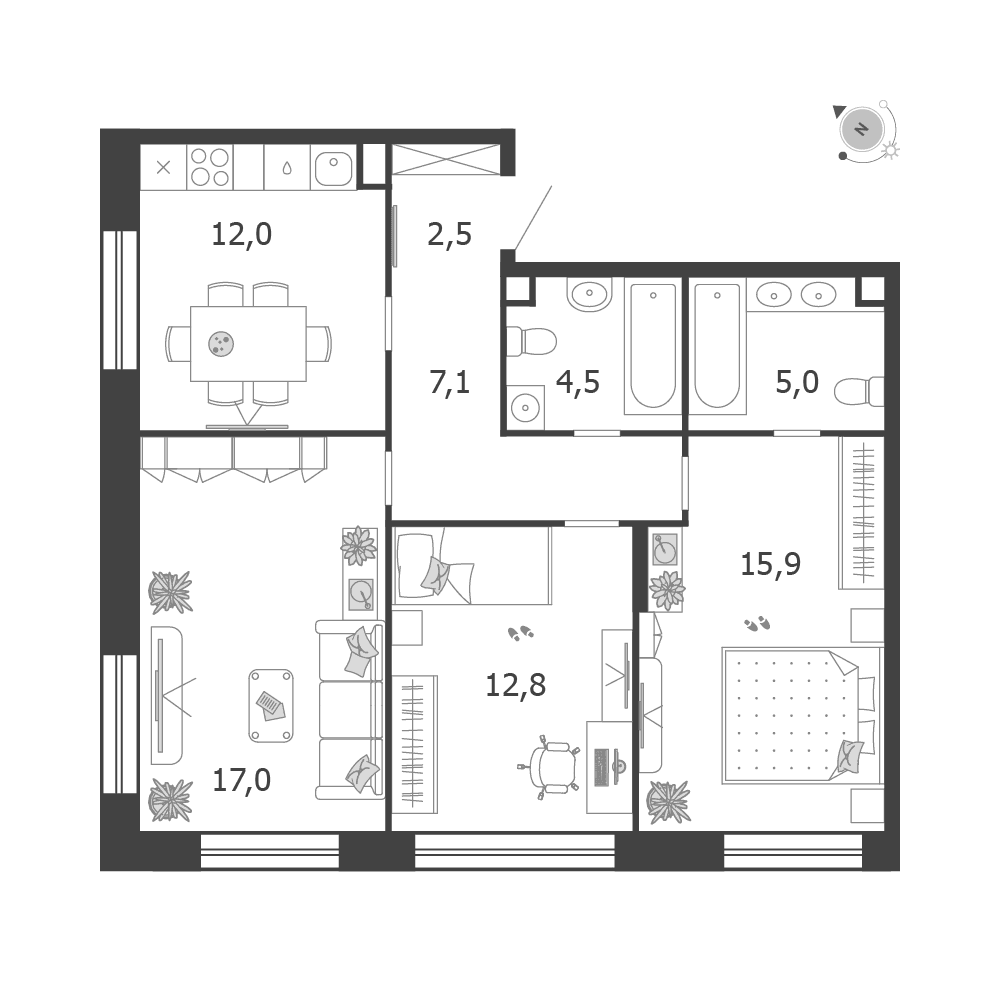 3-комнатная, 76,8 м² — 35 897 602 ₽