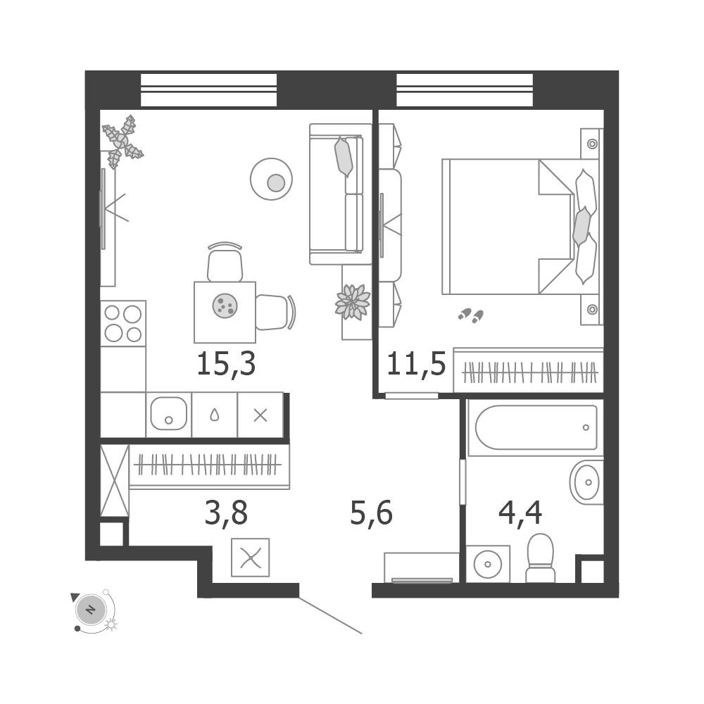 1-комнатная, 40,6 м² — 35 446 552 ₽