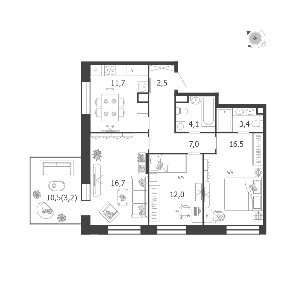 3-комнатная, 77,1 м² — 53 639 471 ₽