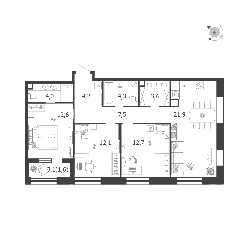 3-комнатная, 85,5 м² — 56 745 774 ₽