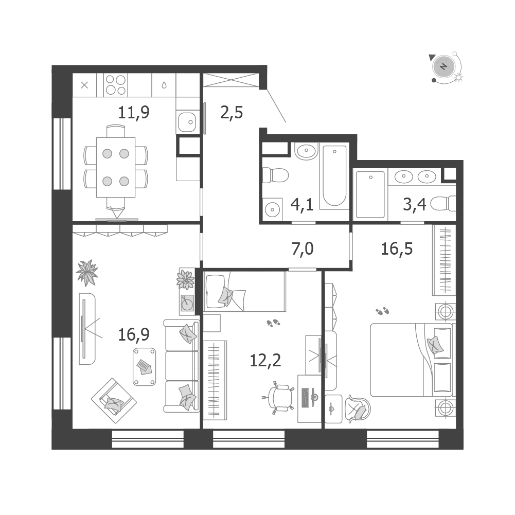 3-комнатная, 74,5 м² — 50 560 498 ₽