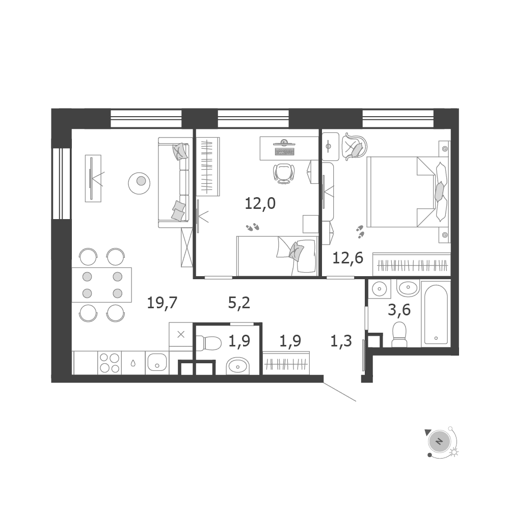 2-комнатная, 58,2 м² — 44 192 920 ₽