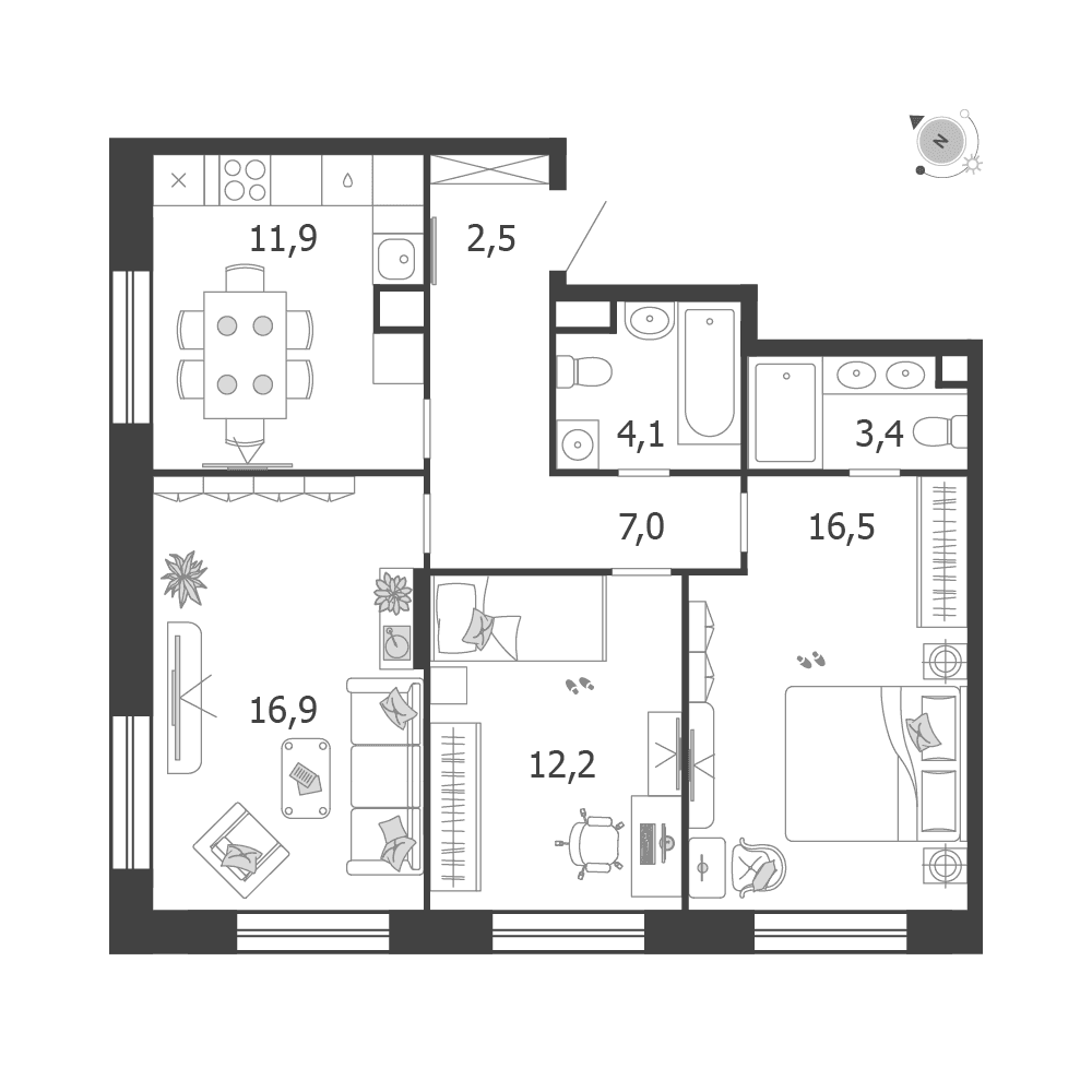 3-комнатная, 74,5 м² — 52 270 275 ₽