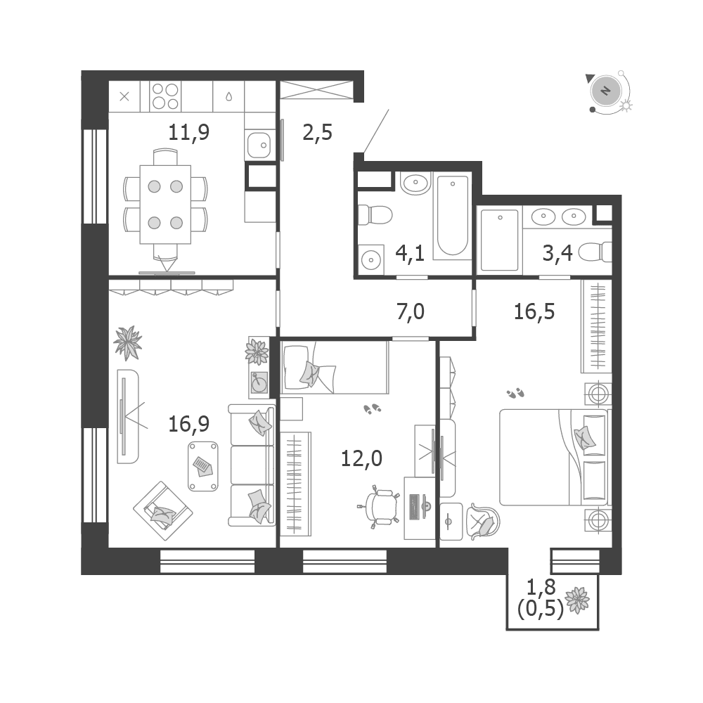 3-комнатная, 74,8 м² — 37 354 530 ₽