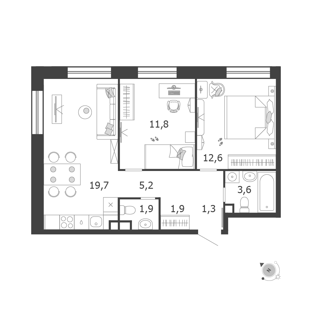 2-комнатная, 58 м² — 44 884 136 ₽