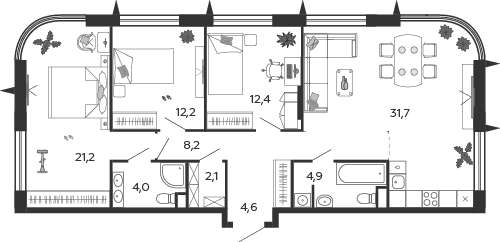 3-комнатная, 101,2 м² — 79 793 865 ₽
