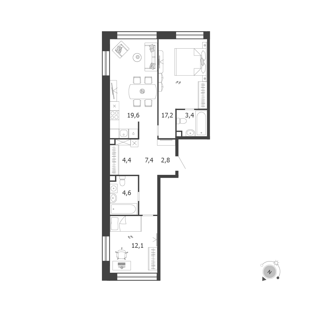 2-комнатная, 71,5 м² — 43 513 475 ₽