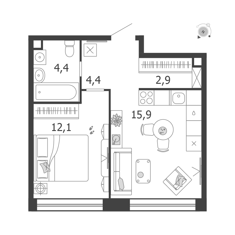 1-комнатная, 39,7 м² — 30 973 633 ₽
