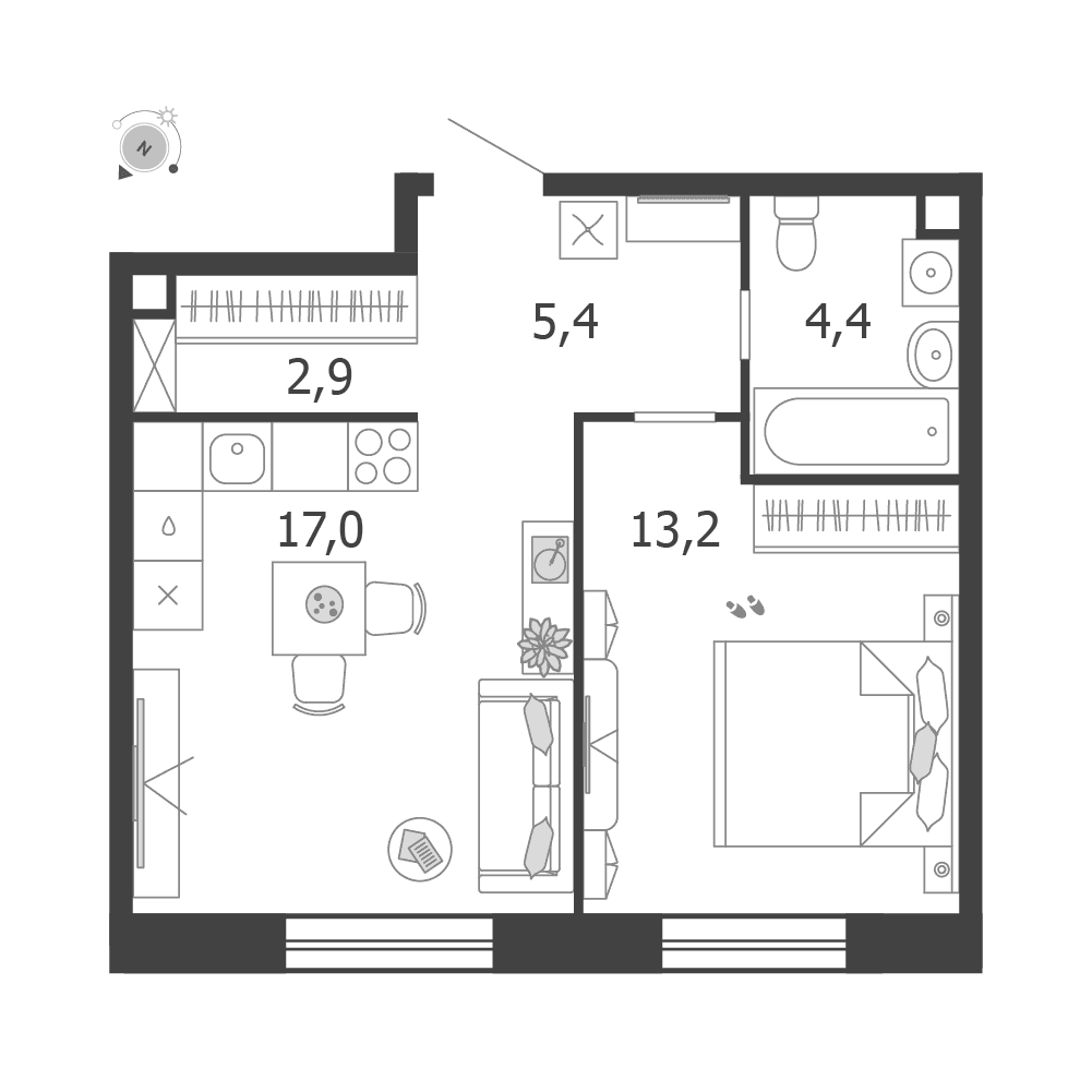 1-комнатная, 42,9 м² — 25 752 634 ₽