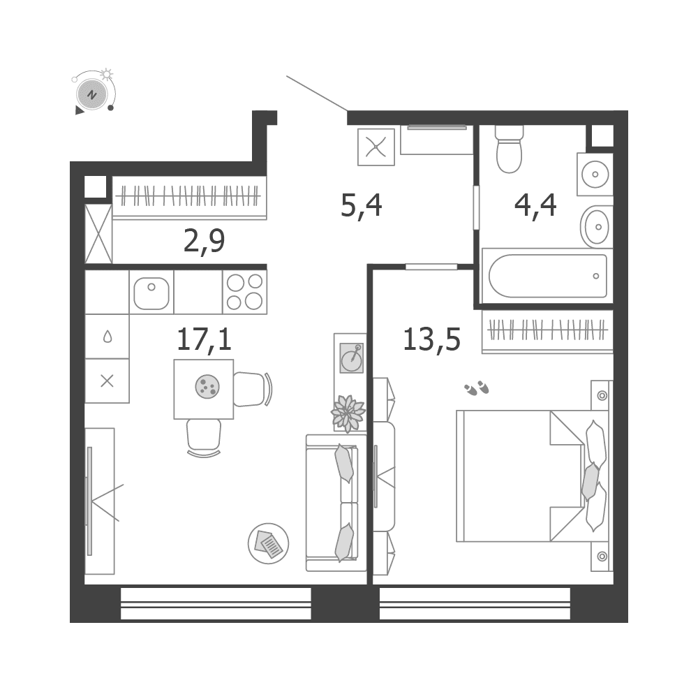 1-комнатная, 43,3 м² — 34 865 785 ₽