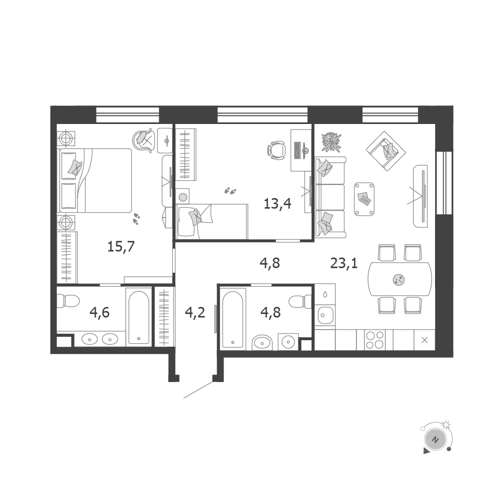2-комнатная, 70,6 м² — 45 717 142 ₽