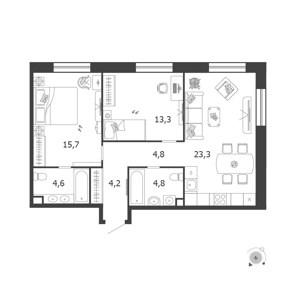 2-комнатная, 70,7 м² — 34 802 230 ₽