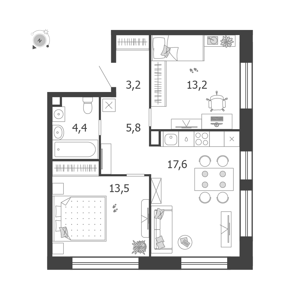 2-комнатная, 57,7 м² — 31 560 347 ₽