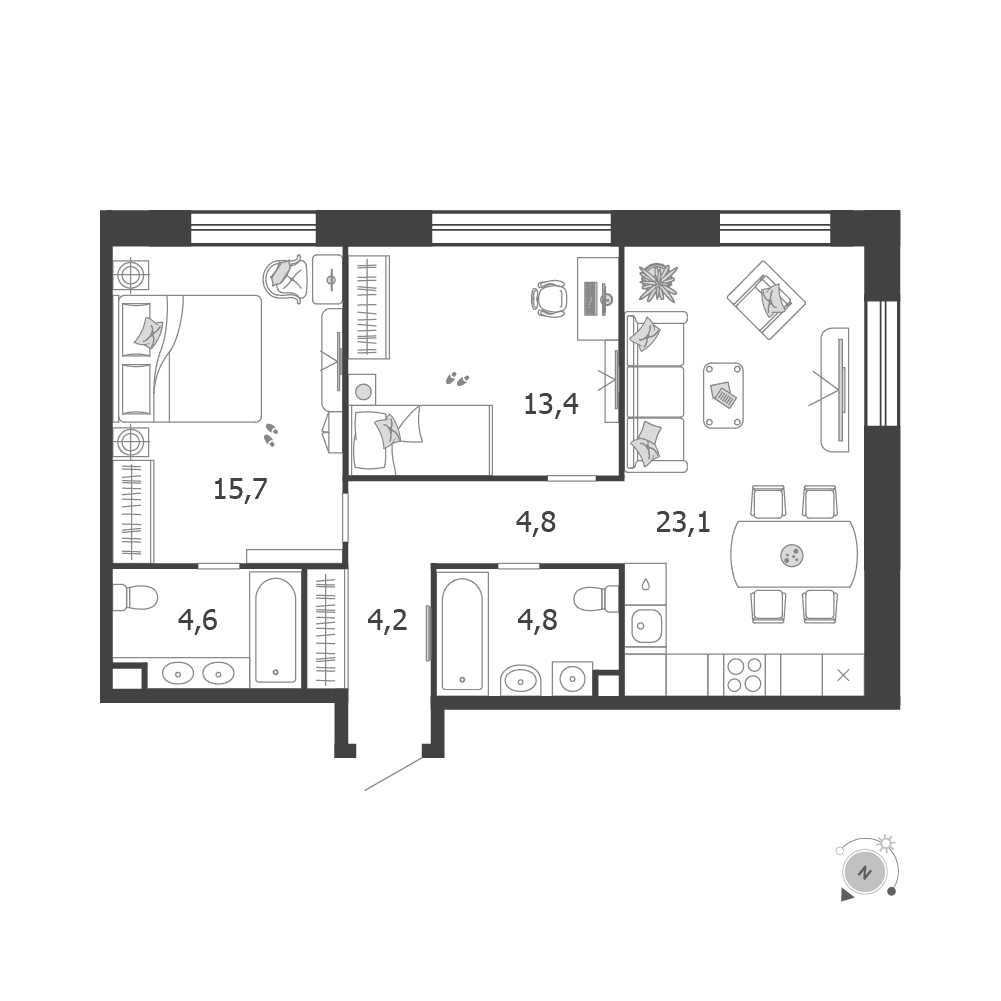 2-комнатная, 70,6 м² — 46 957 524 ₽