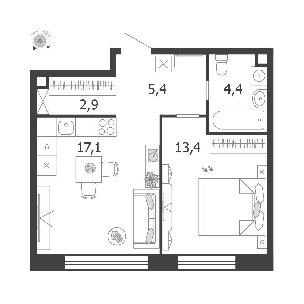 1-комнатная, 43,2 м² — 35 826 738 ₽