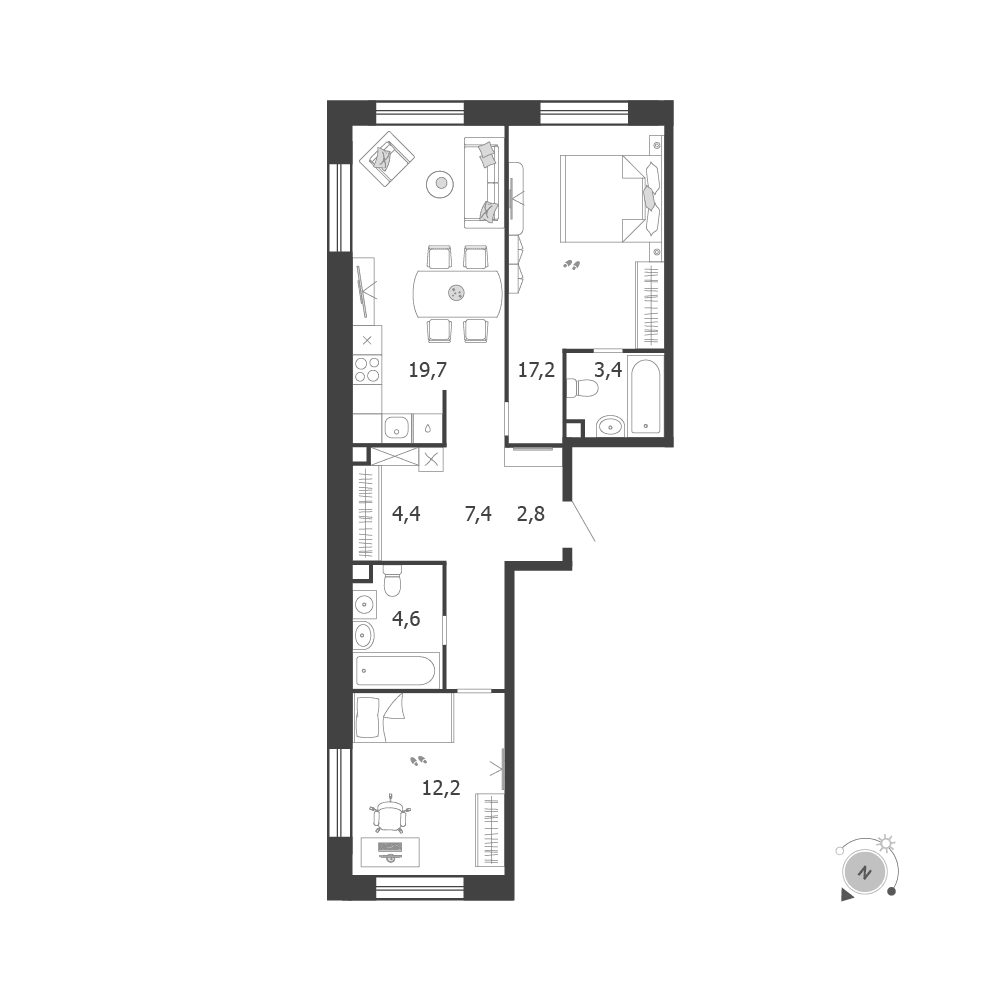 2-комнатная, 71,7 м² — 46 988 350 ₽