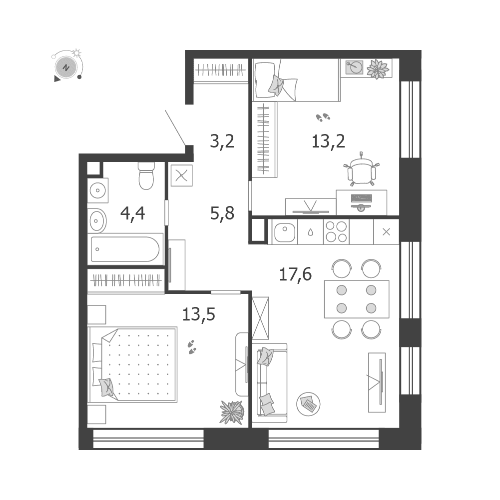 2-комнатная, 57,7 м² — 43 463 332 ₽