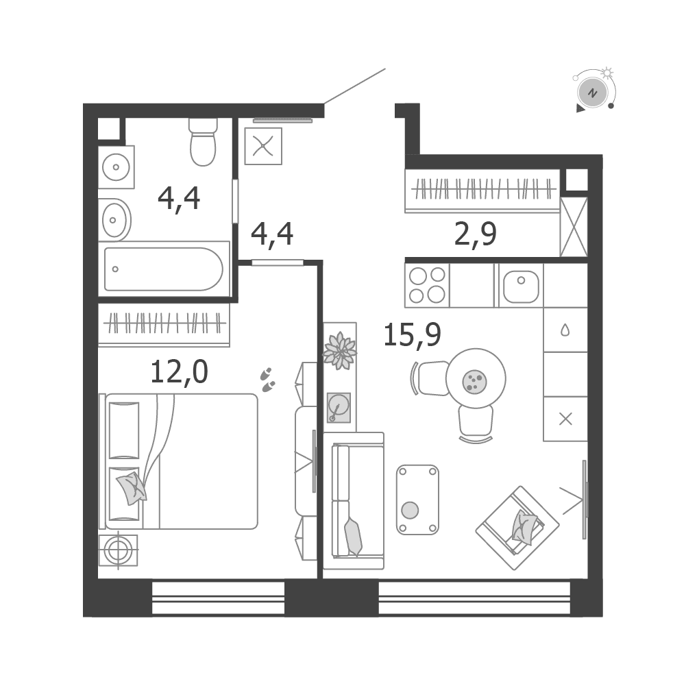 1-комнатная, 39,6 м² — 26 466 522 ₽