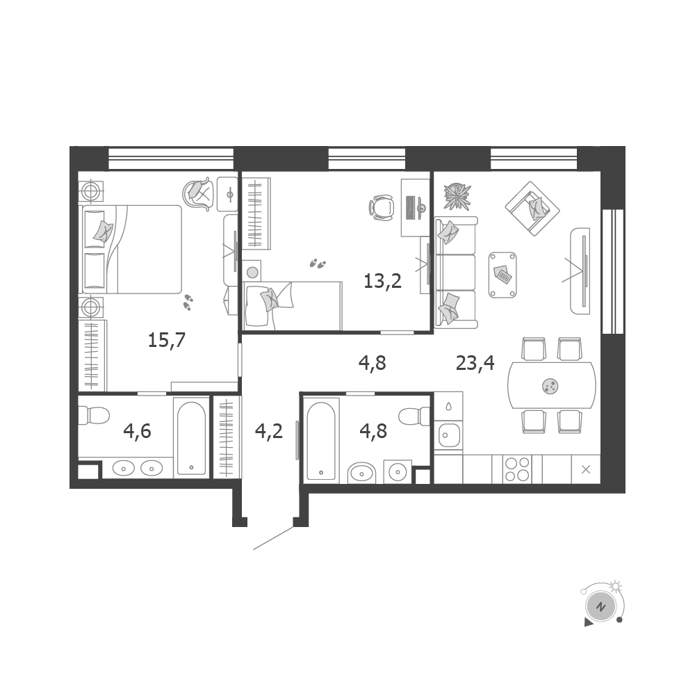 2-комнатная, 70,7 м² — 35 733 392 ₽