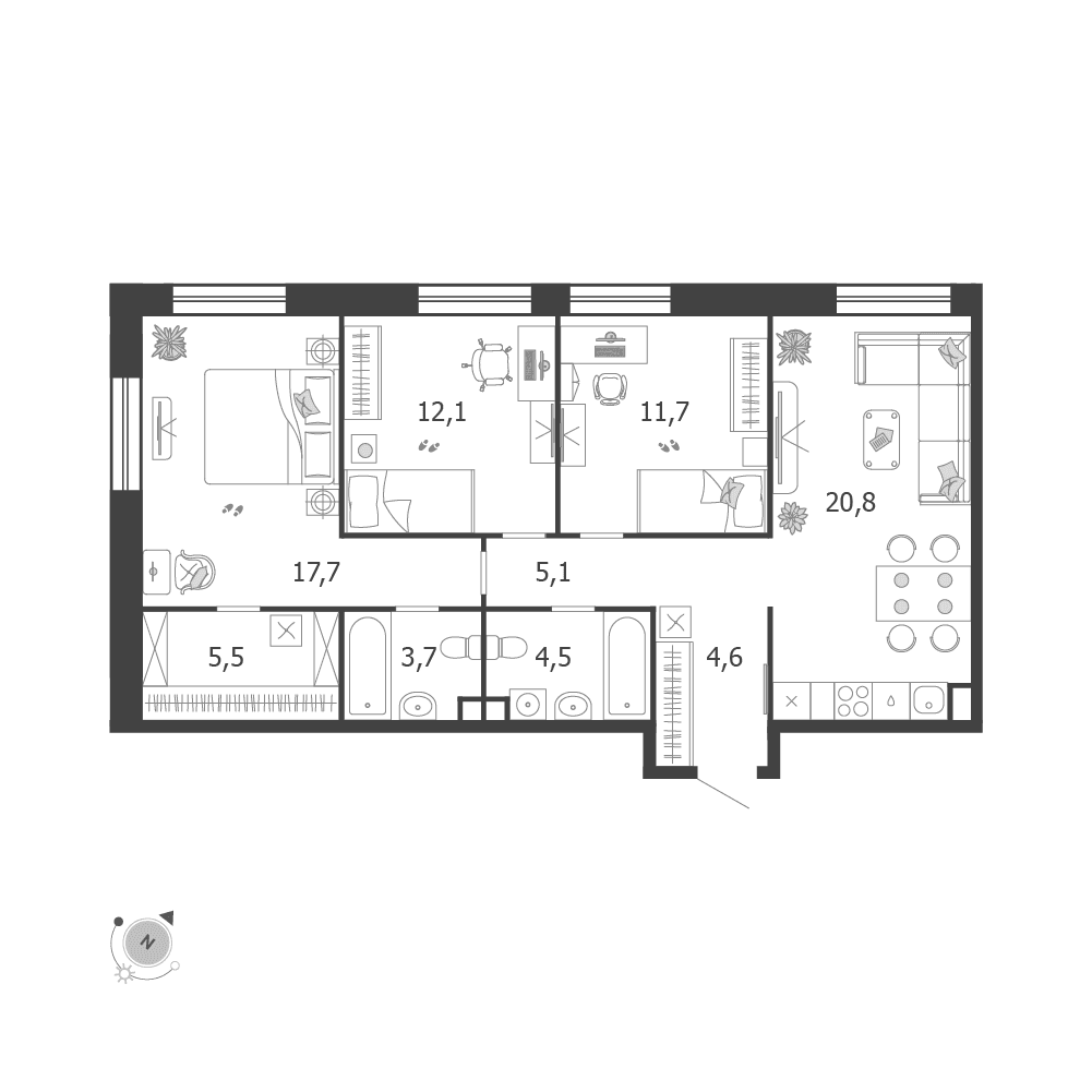 3-комнатная, 85,7 м² — 40 967 892 ₽