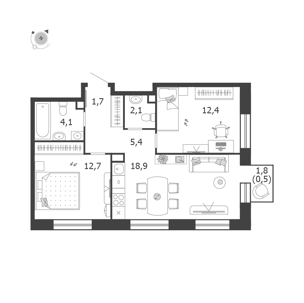 2-комнатная, 57,8 м² — 31 035 914 ₽