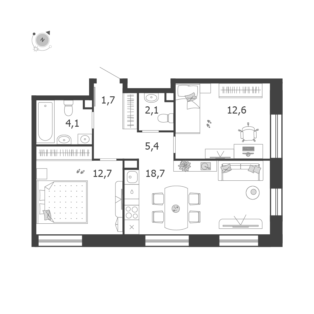 2-комнатная, 57,3 м² — 41 705 133 ₽