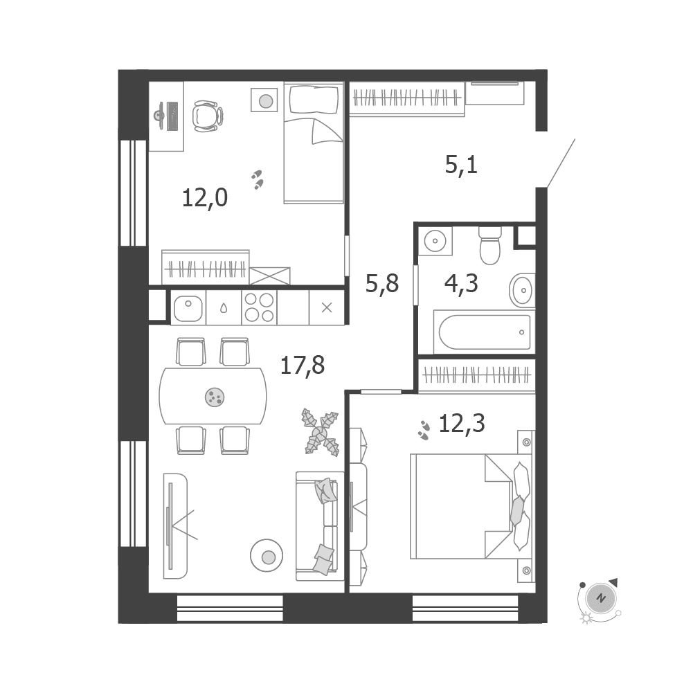 2-комнатная, 57,3 м² — 30 710 141 ₽
