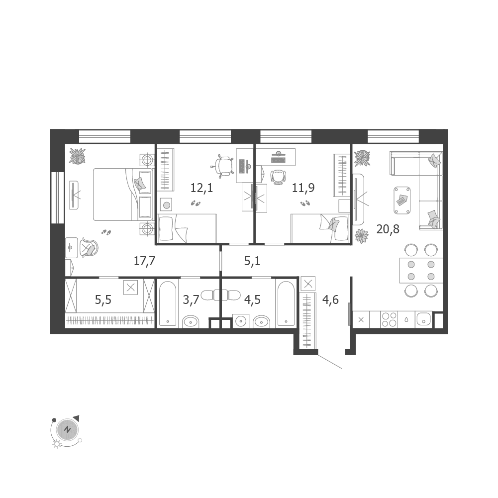 3-комнатная, 85,9 м² — 55 659 946 ₽