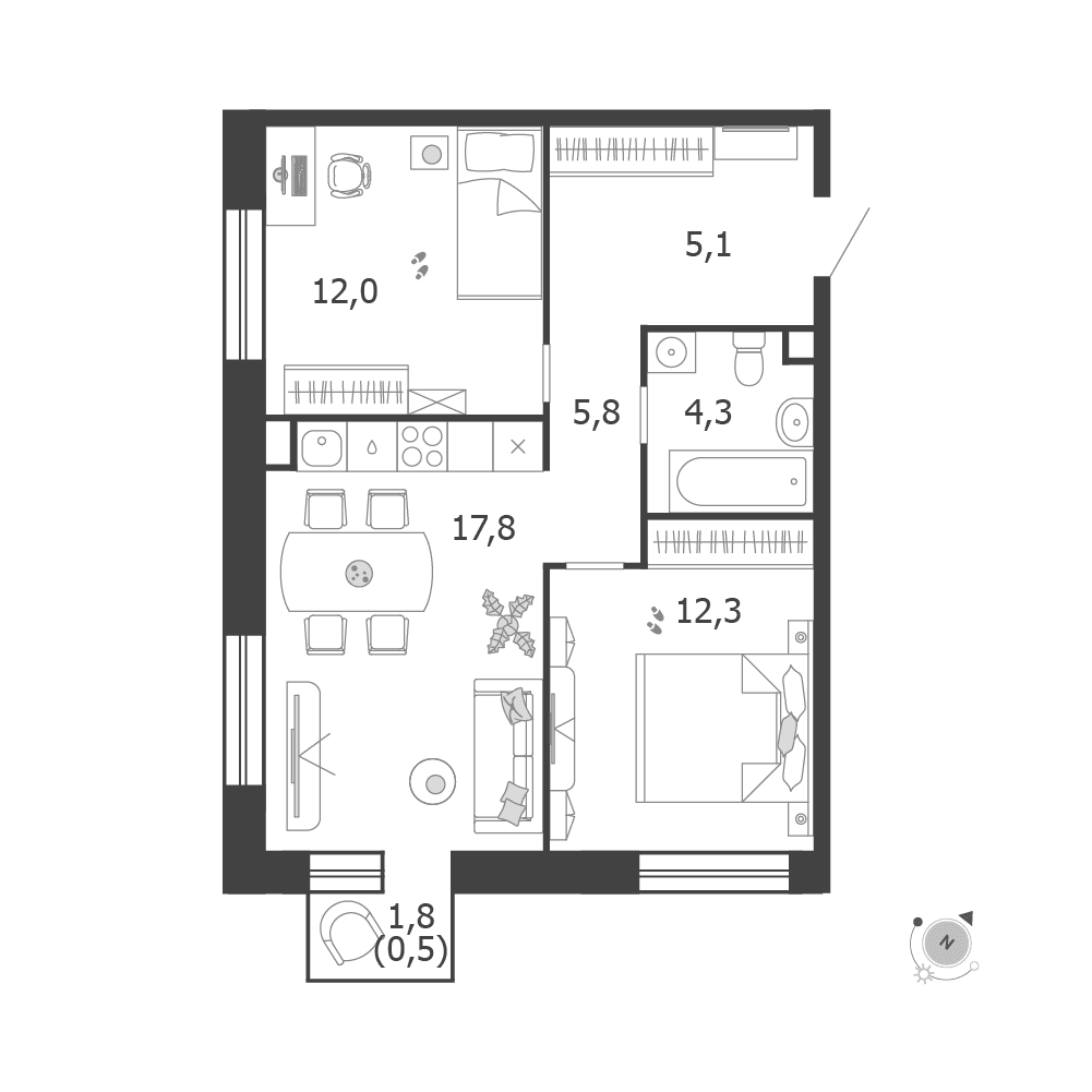 2-комнатная, 57,8 м² — 43 738 286 ₽