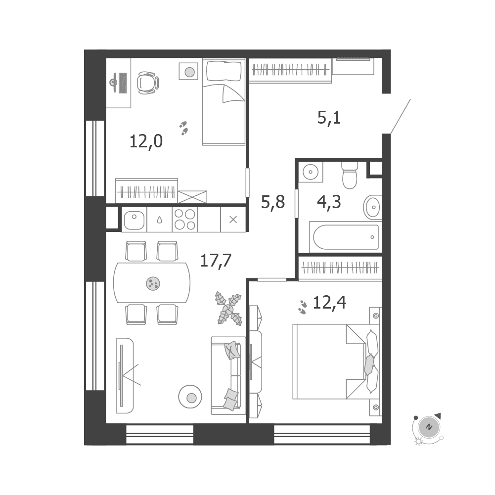 2-комнатная, 57,3 м² — 43 497 390 ₽
