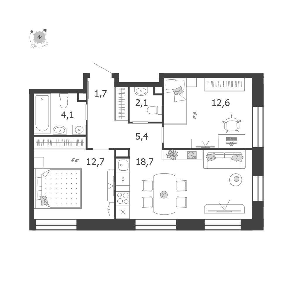 2-комнатная, 57,3 м² — 42 783 382 ₽