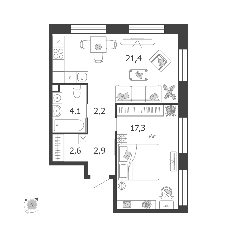 1-комнатная, 50,5 м² — 39 032 046 ₽