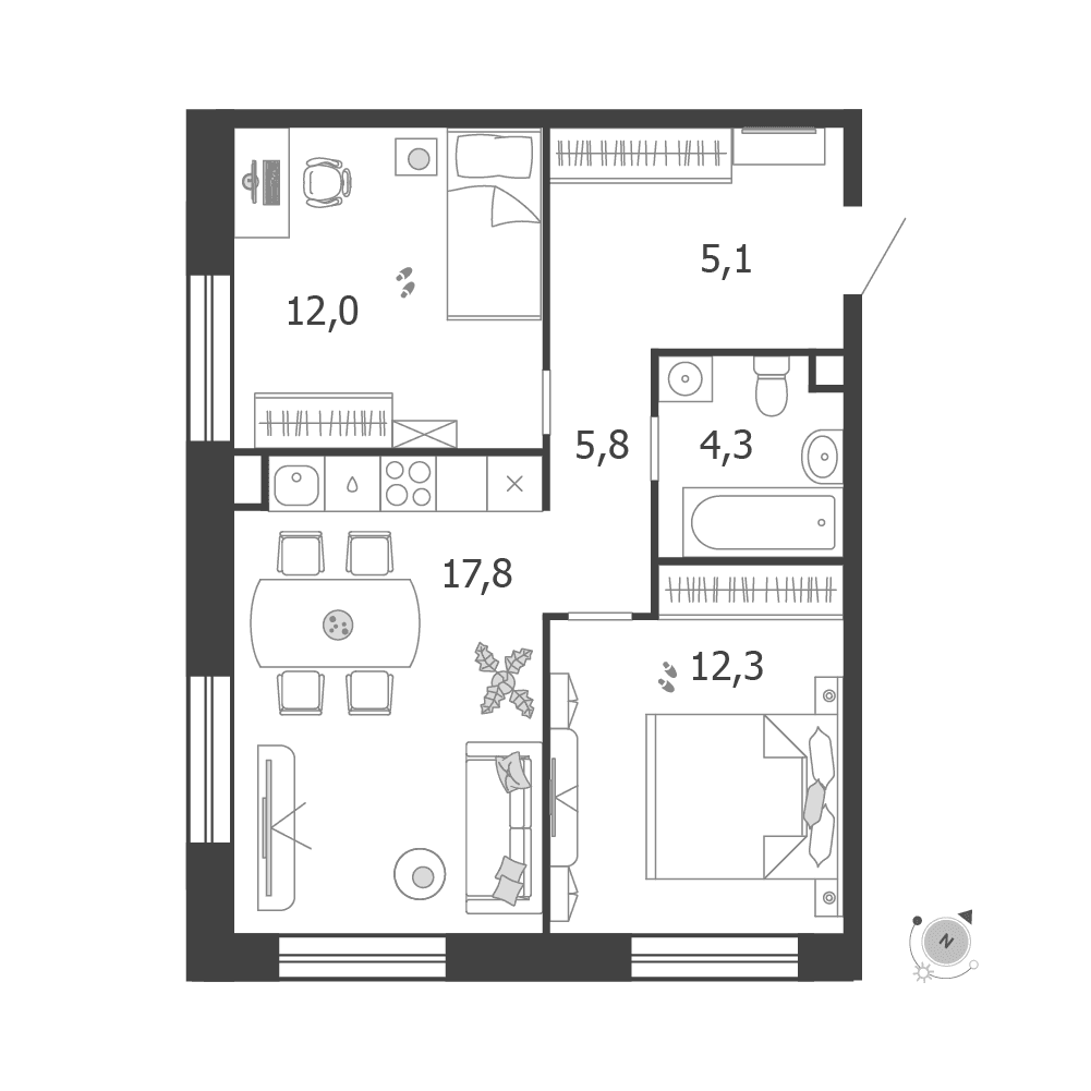 2-комнатная, 57,3 м² — 31 699 872 ₽
