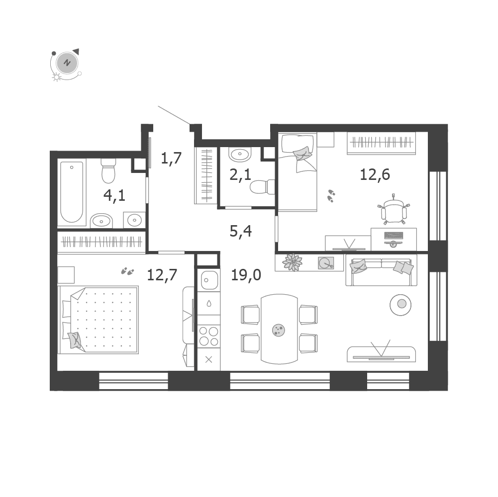 2-комнатная, 57,6 м² — 43 936 428 ₽