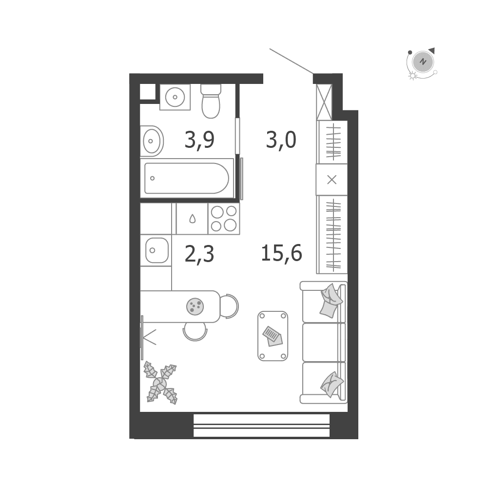 Студия, 24,8 м² — 18 877 833 ₽