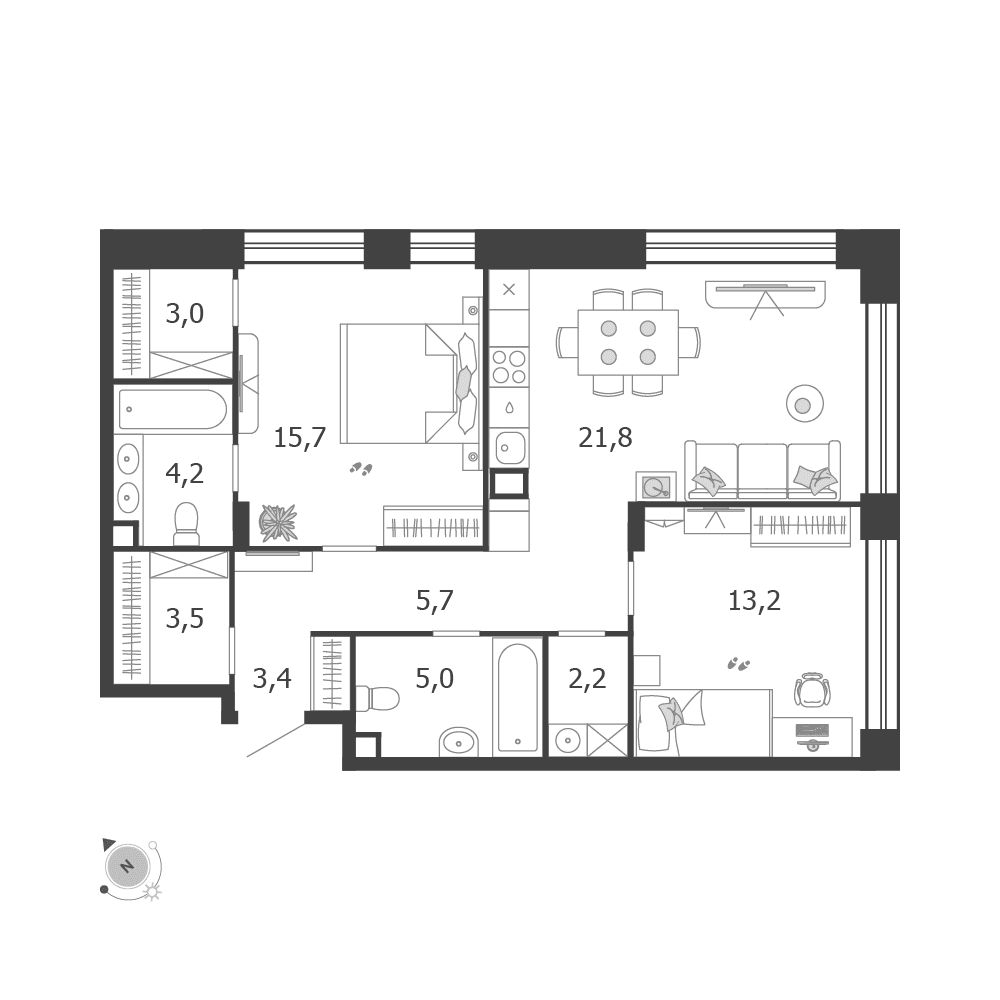 2-комнатная, 77,7 м² — 37 077 907 ₽