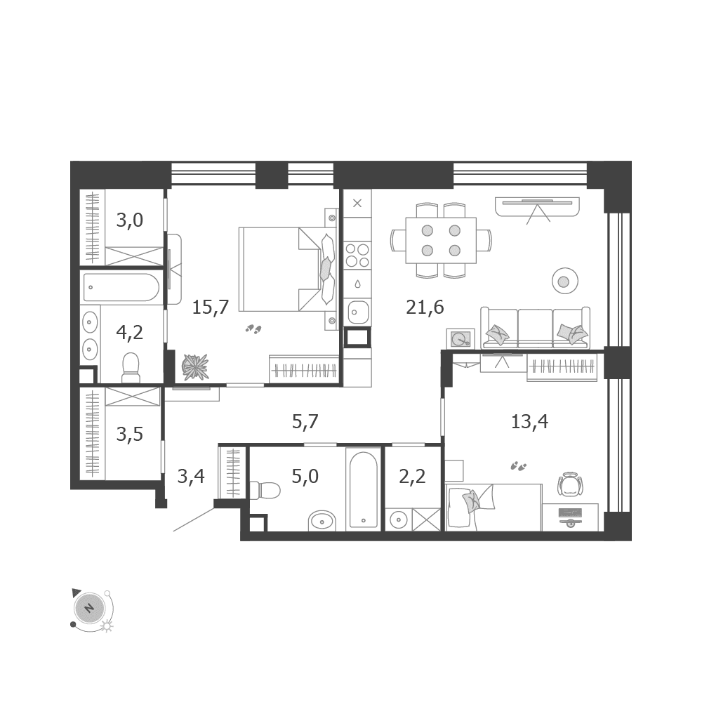 2-комнатная, 77,7 м² — 37 027 366 ₽