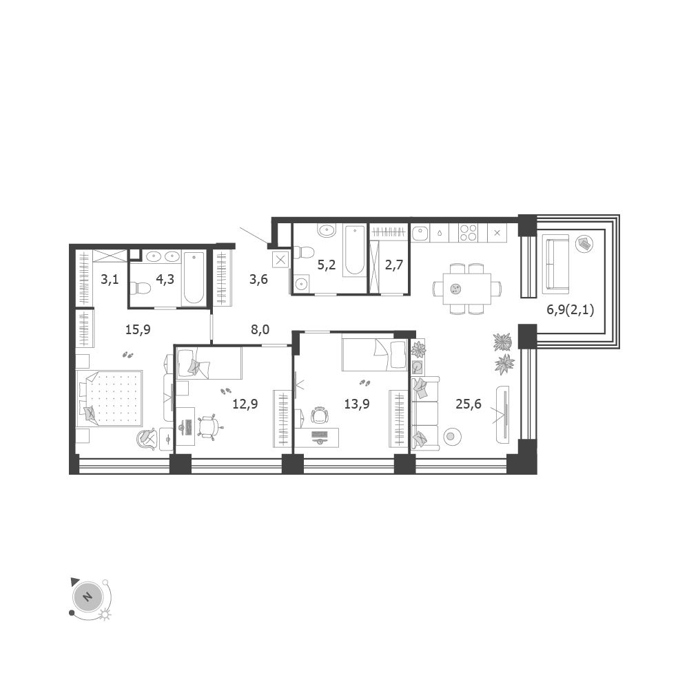 3-комнатная, 97,3 м² — 53 431 364 ₽