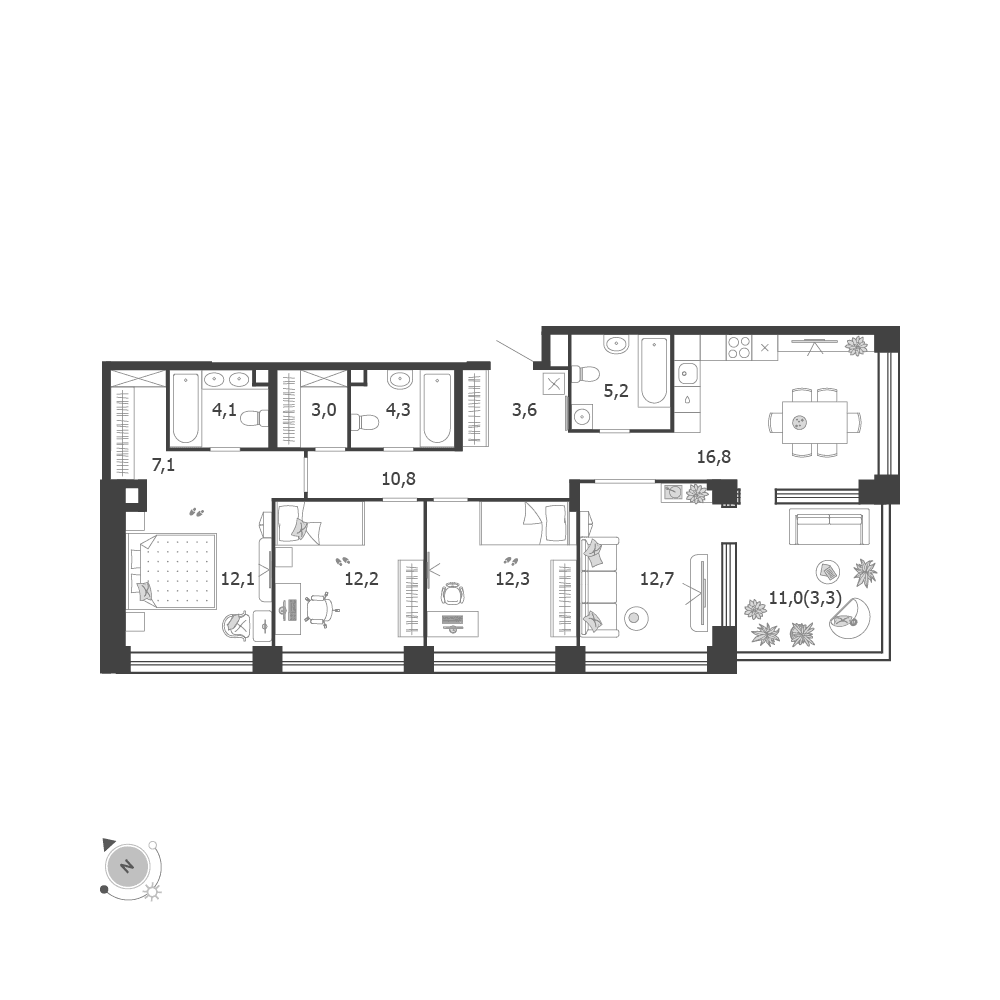 4-комнатная, 107,2 м² — 53 710 380 ₽