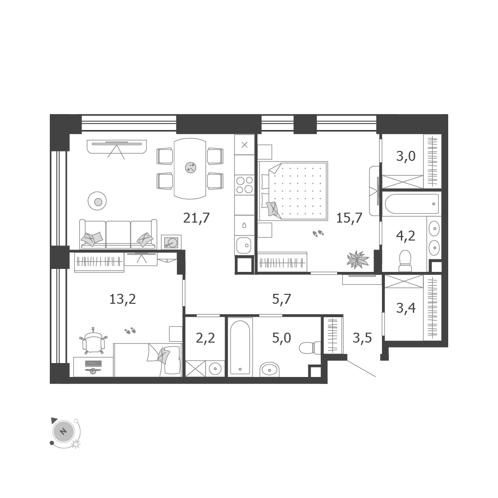 2-комнатная, 77,6 м² — 37 815 254 ₽