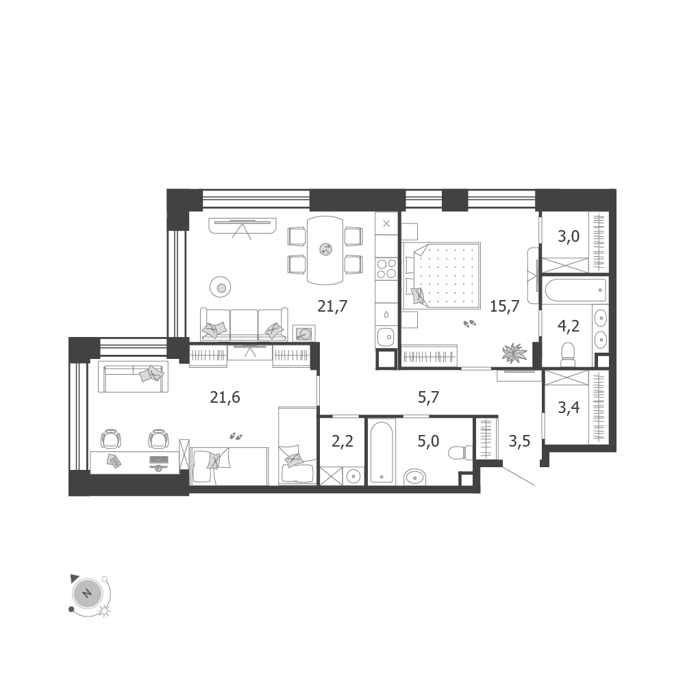 2-комнатная, 86 м² — 40 744 026 ₽