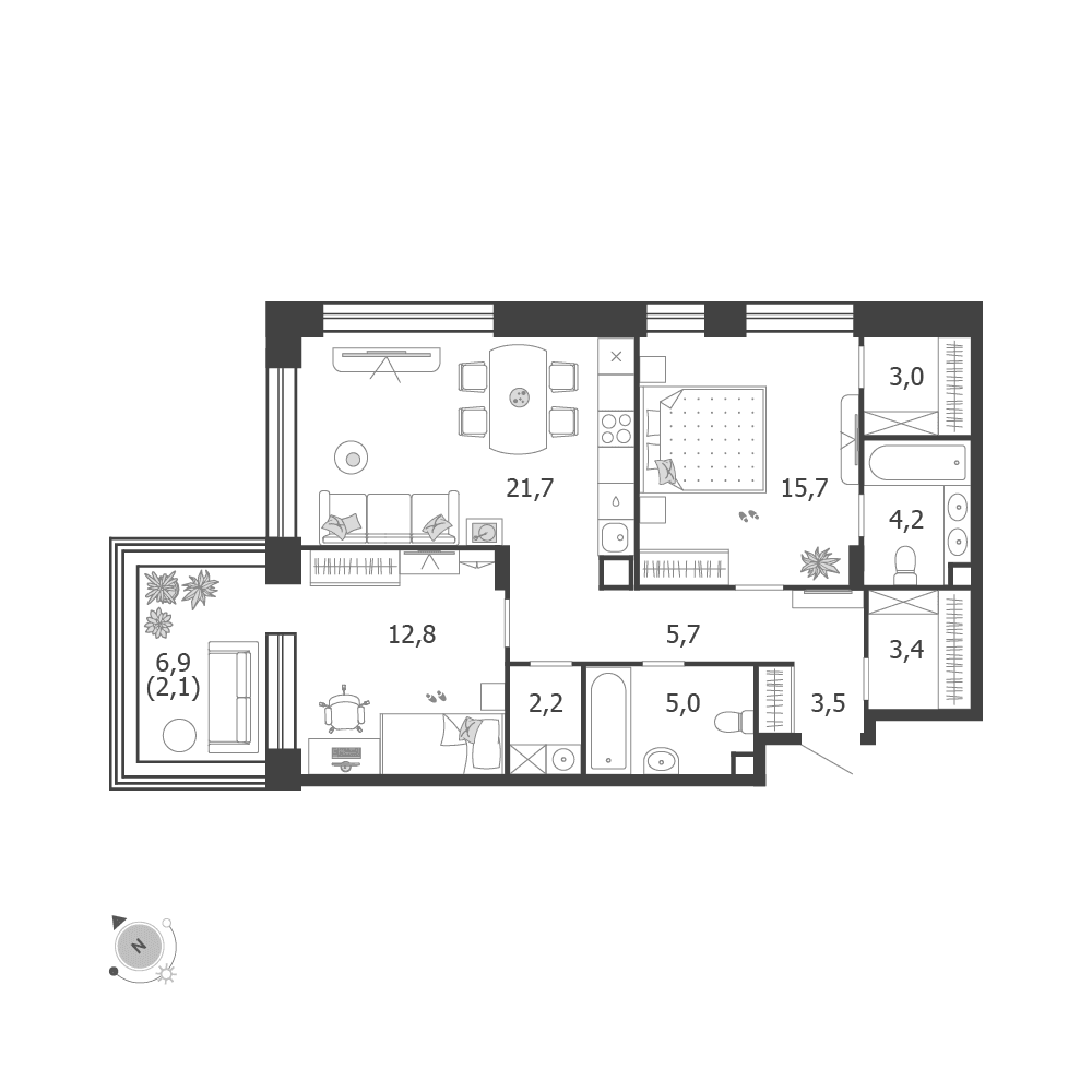2-комнатная, 79,3 м² — 42 107 757 ₽
